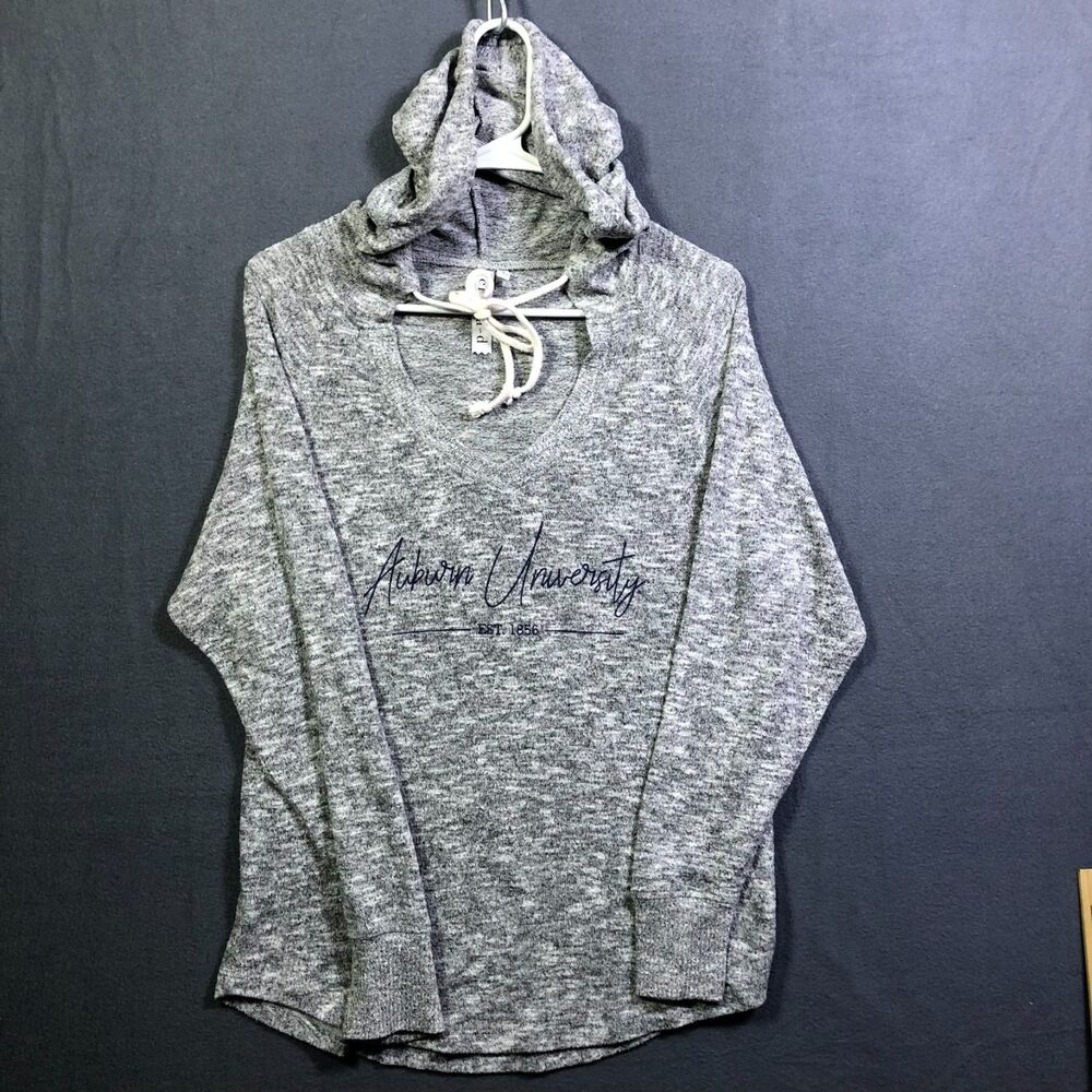 chicka-d Women's Small Grey Heathered Auburn University Beautiful Hoodie V Neck